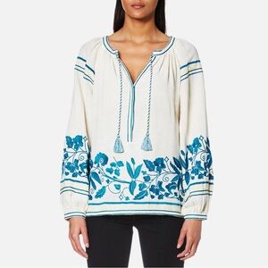 Scotch & Soda Floral Embroidered Balloon Sleeve Peasant Blouse